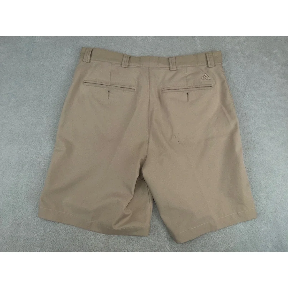 Adidas Mens Golf Shorts Khaki Tan Flat Front Performance‎ Size 32 Polyester